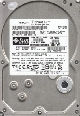 540-7195 Sun 500GB 7200RPM SATA 3Gbps 3.5' Internal Hard Drive 390-0383 - Image 1 of 2