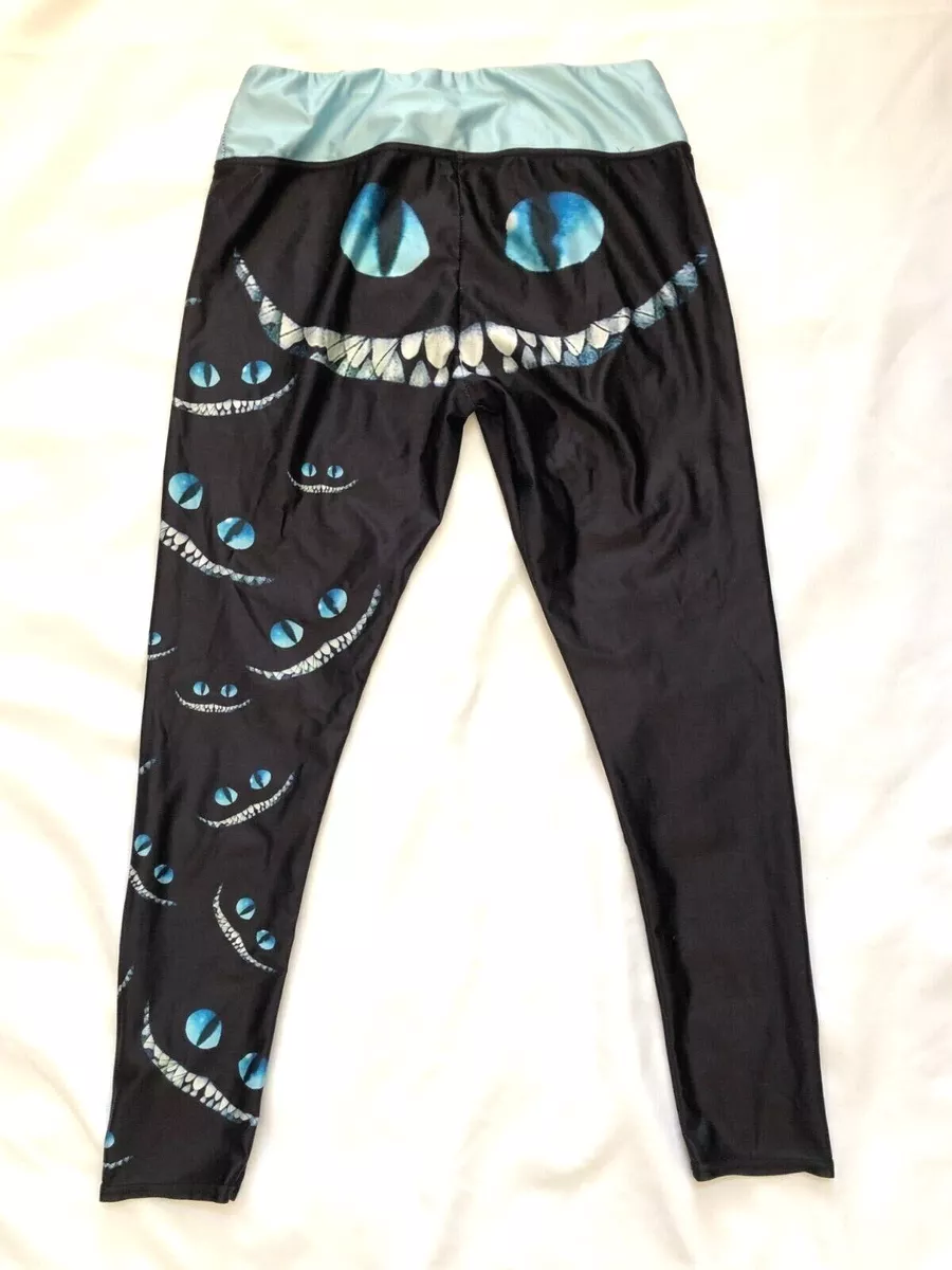 Lotus Leggings ~ Alice in Wonderland Chesire Cat Smile ~ Blk/Lt Blue ~ Plus  XXXL