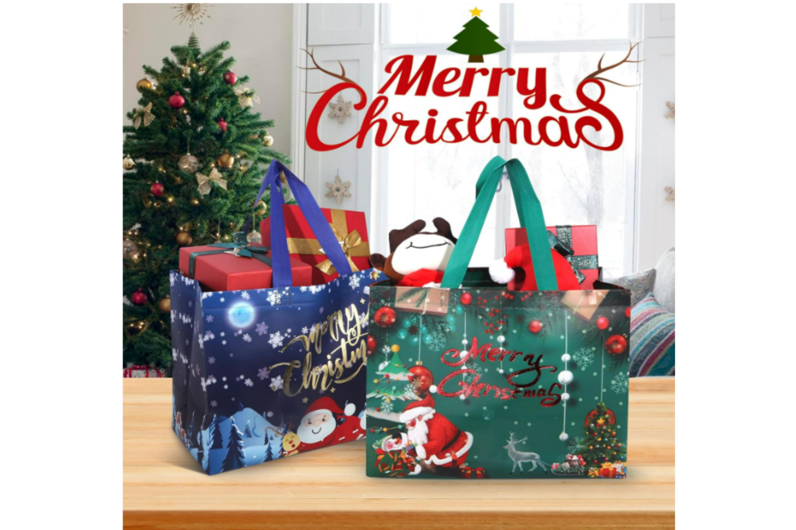 NEW...8Pcs Christmas Gift Bags, Large Christmas Bags for Gifts, 12.8"×9