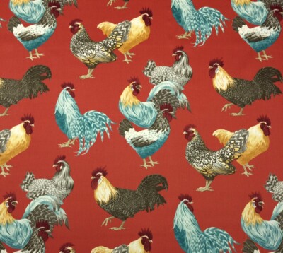 P KAUFMANN FREE RANGE CONFETTI BRICK RED ROOSTER MULTIUSE FABRIC BY YARD 54''W