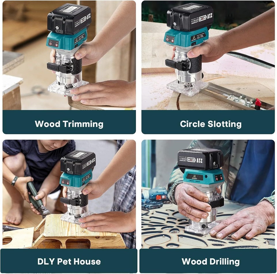 Cordless Compact Wood Palm Router Kit 1/4