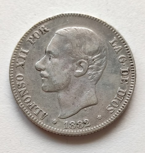 ESPAGNE - Monnaie 2 Pesetas ALFONSO XII 1882 MS M - Picture 2 of 2