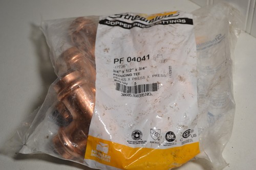 PRS Streamline Copper Press Fittings PF04041 BAG of 5 - 3/4" x 1/2" x 3/4"