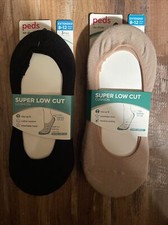 NWT Peds Womens Size8-12 Black/Tan Super Low Cut Cushion Liner Socks 2 3 Packs
