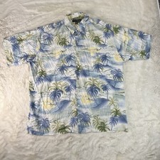Vintage Tori Richard Green/Blue Palm Trees Hawaiian Shirt Mens XL Made in USA