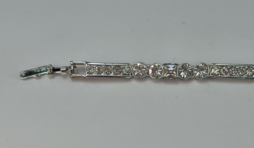 Vintage GIVENCHY Silver Tone Clear Rhinestone Bracelet 7 1/8" - Picture 3 of 16