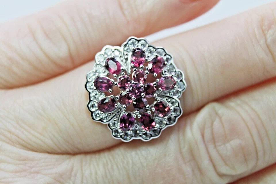 Anillo de Plata Rosa Rodolita Genuinas Gemas Naturales Sólidas Talla P 1/2 EE. UU. 8 Foto 3 de 4