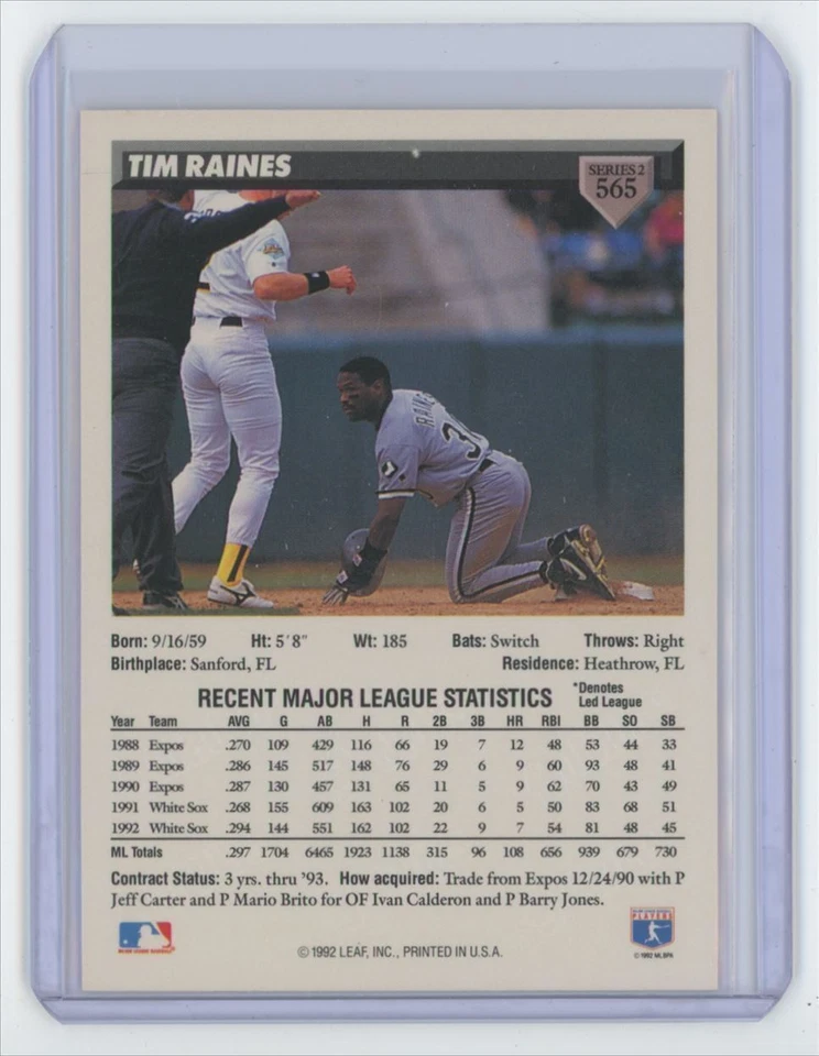 1993 Donruss Tim Raines Chicago White Sox #565 - Image 2 of 2