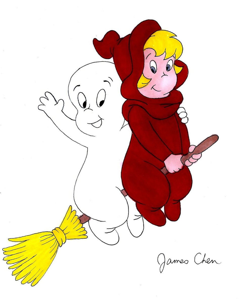 CASPER AND WENDY ORIGINAL COMIC ART COLOR SKETCH 3 ON CARD STOCK