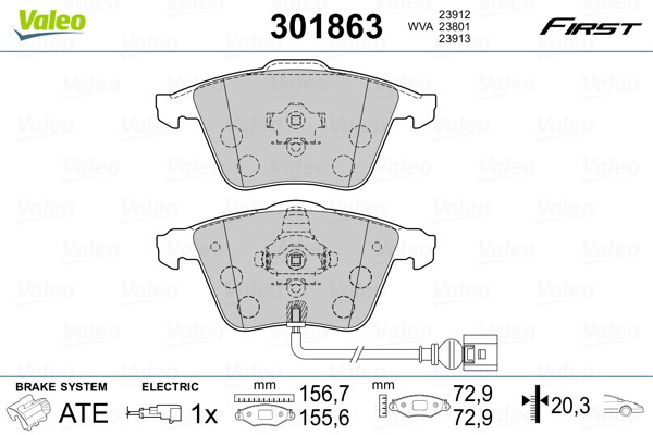 301863 VALEO Brake Pad Set, disc brake for AUDI,SEAT,SKODA,VW