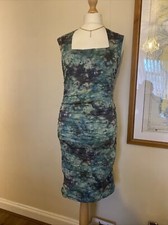 phase eight dress Ladies Size 14 ( Small) Ruffles Blue Turquoise Zip & Square