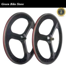 700c 3 Raggi Fibra di Carbonio Ruote Pista Strada Bicicletta Set Ruote Clincher 23x70mm