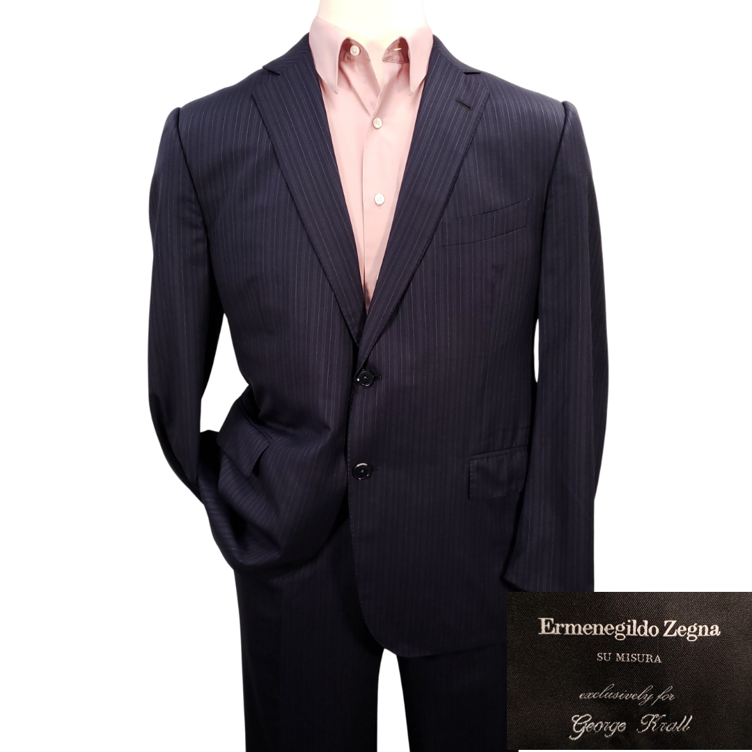 Ermenegildo Zegna Su Misura Mens Suit 46 Pants 40x26.5 Blue Ermenegildo Zegna Su Misura Mens Suit 46 Pants 40x26.5 Blue