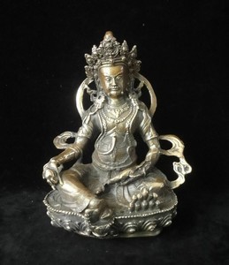 Fine Old Chinese Tibetan Gilt Bronze "CaiShen" Buddha Statue Sculpture