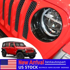 2PCS Black Front Headlight Lamp Cover Bezels Trim For Jeep Wrangler JL 2018-2023