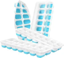 4 Pack Silicone Ice Cube Trays With Lid BPA Free 56-Ice Cubes Molds Blue