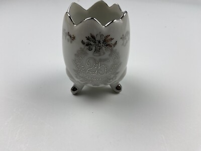 Vintage Robin Egg Silver Cracked egg Vase 3 Footed Anniversary A Sherry Product