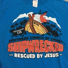 Gildan Shirt Youth Medium Blue Christian Saved Jesus Bible Boat God Cotton Kids