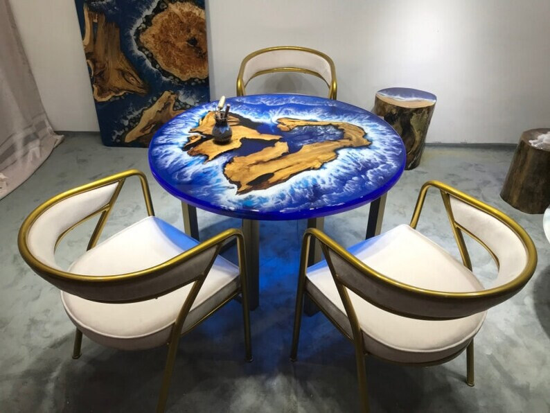 Ocean Round Epoxy Table Top, Resin Table Top, River Table, Handmade Living Room
