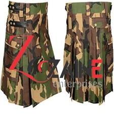 Men's Camo Utility Kilt Pockets Tactical Modern Camouflage Kilt for Festivals"