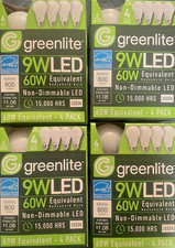 16 BULBS 9W LED 60W GREENLITE WARM Light Bulbs 3000K A19 Non Dimmable CLEARANCE