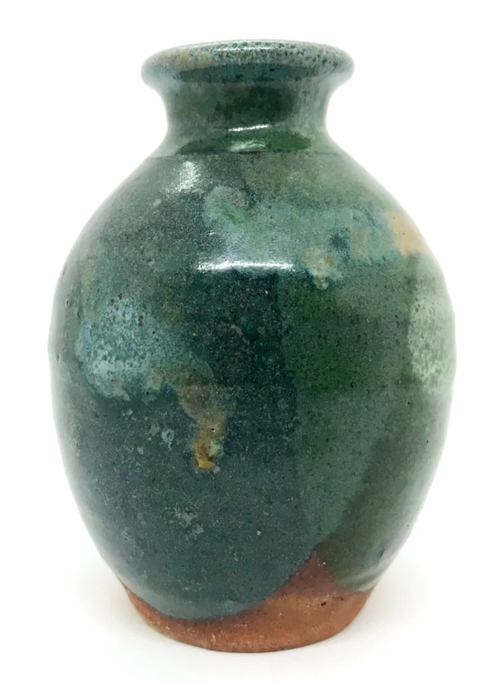 Jarrón vintage de cerámica de estudio de terracota esmalte verde turquesa Foto 3 de 4