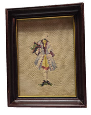 VINTAGE NEEDLEPOINT PICTURE Victorian Woman, Wood Frame, 9.25" x 7.25"