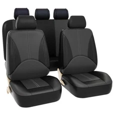 9PCS Full Set PU Leather Car Seat Covers - Front & Rear Two-Tone Black/Gray