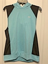 Under Armour Coldgear Loose Fit Sleeveless Hoodie Shirt Teal/Gray Women  s Sz Sm