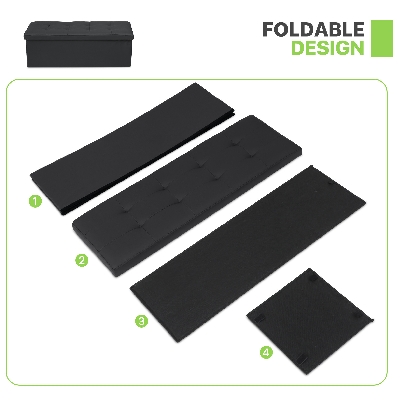 43" Black Storage Ottoman Rectangular Upholstered PU Leather Seat Lift Top Stool