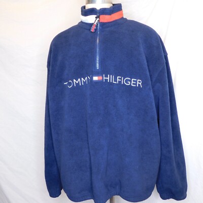Vtg Y2K Tommy Hilfiger Mens Sz XL Spell Out 1/4 Zip Fleece Jacket