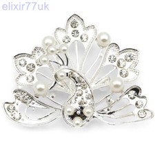 NEW LARGE SILVER PEACOCK PIN BACK BROOCH PEARL STERLING VINTAGE LOT BOUQUET JOB