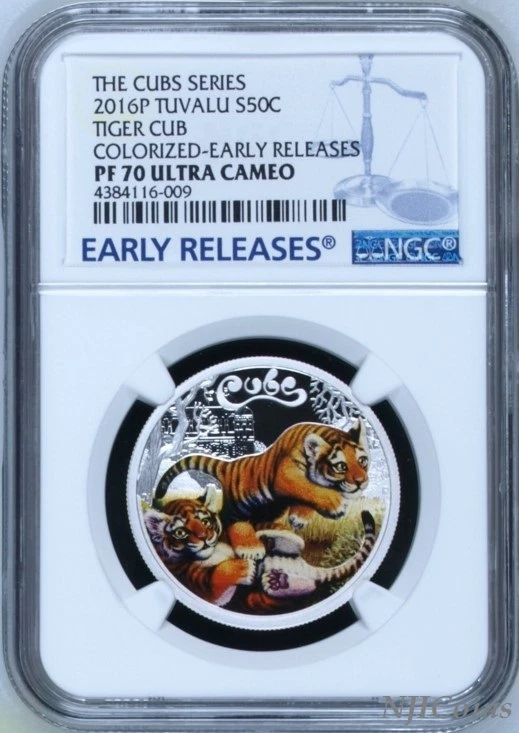 2016 P Tuvalu PROOF COLORIZED Silver The Tiger Cubs NGC PF70 1/2 oz Coin w/ OGP - Image 2 of 4
