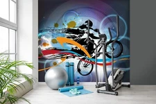 3D Cycling Painting G8742 Gym Wallpaper Wall Murals Removable Self-adhesive Erin