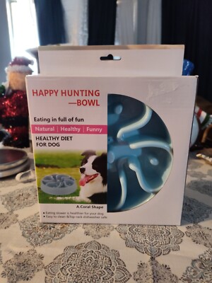 New! Happy hunting dog food bowl healthy diet slow eating blue bowl coral shape