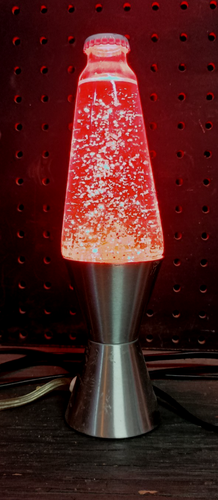 Glitter Lava Lamp silver metal base 10" mode glitter dark pink water no cap - Picture 3 of 3