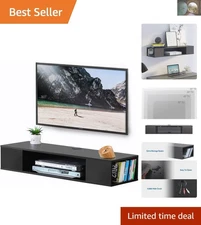 Space-Saving 2-Tier Black Floating TV Stand with Wire Management & Storage
