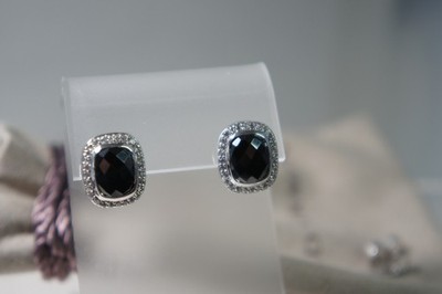 David Yurman Ohrstecker Pave Diamant schwarzer Onyx Noblesse 925 Silber 585 Gold