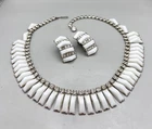 Vntg Kramer of New York The Diamond Look  Milk Glass Jewelry Set Choker Earrings