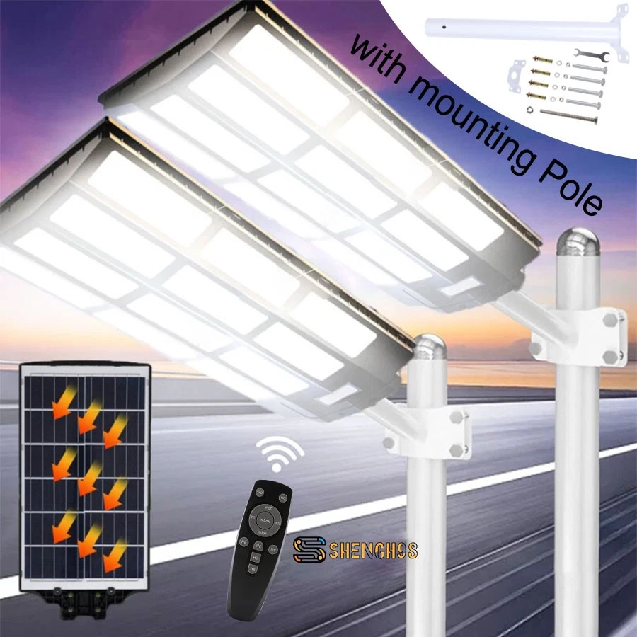 Lámpara de calle solar comercial súper brillante de 11000 W para exteriores patio anochecer a amanecer Foto 3 de 4