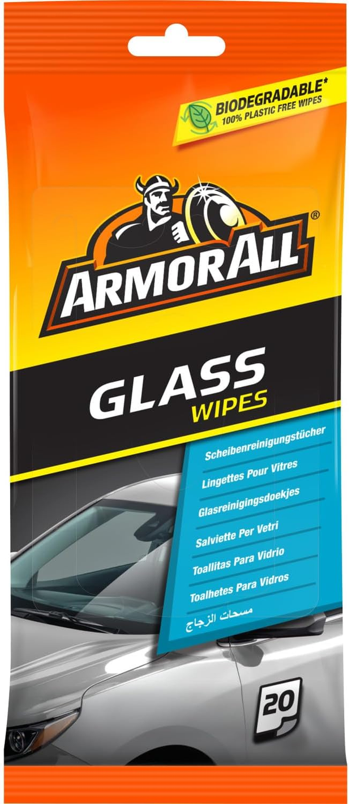 Armor All Glass Cleaning Wipes – Pack of 20 – Streak-Free Shine for Car Windows