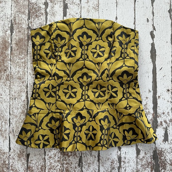 Charlie Brown Blouse Women 8 Gold Black Floral Flourish Strapless Corset Peplum
