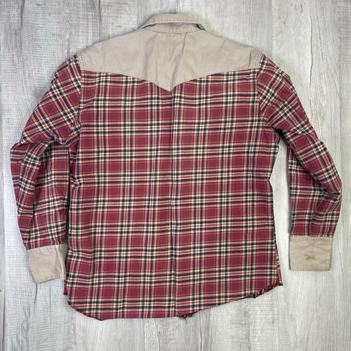 Vintage Wrangler Brushpopper Pearl Snap Western Hemd Herren Large rot kariert Cowboy T - Bild 11 von 11