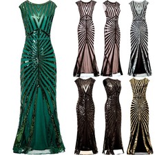 Vintage 1920s Flapper Dress Great Gatsby Party Cocktail Sequins Long Dresses UK