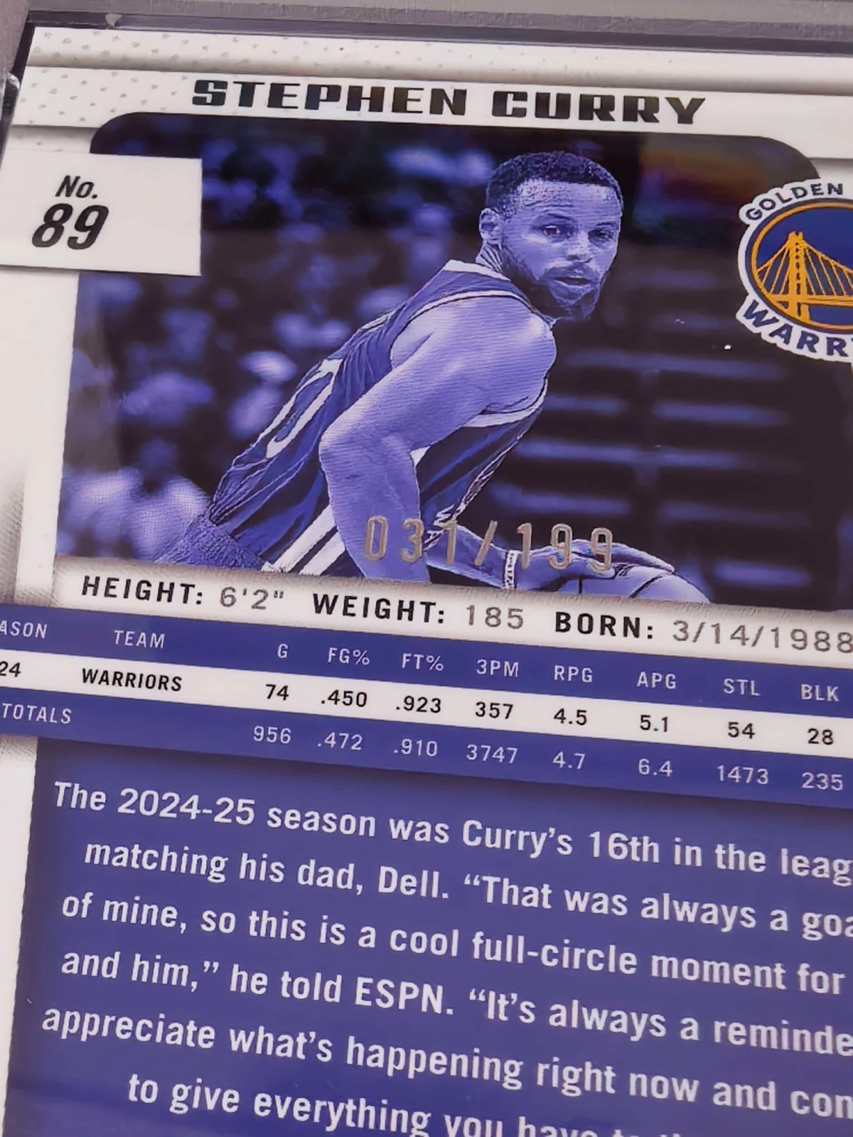 2024-25 Panini Prizm Deca Stephen Curry Red Prizm Serial Numbered /199 PSA 10 view 3