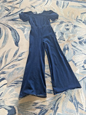 Fashion Nova Denim Jumpsuit Wide Leg Off Shoulder Stretch Blue Medium
