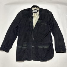 Vintage Vesti Pelle Lamb Suede Blazer Jacket Mens XL Italy Black Green 2 Button