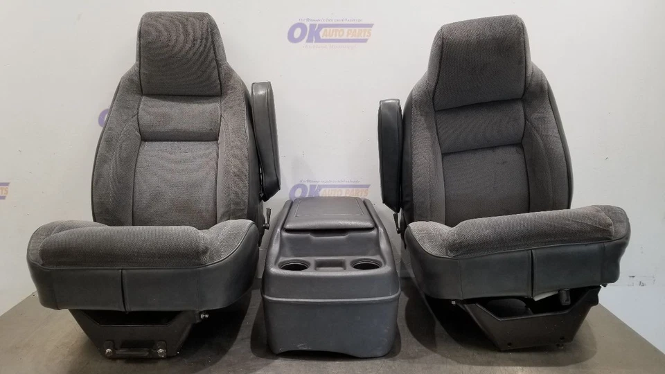 1993 DODGE W350 PICKUP FRONT SEAT SET CONSOLE GRAY CLOTH MANUAL EXTENDED CAB Foto 3 de 4