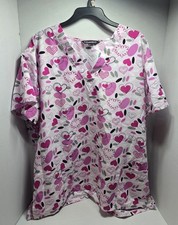 Cassandra O Women's Heart Pattern Comfortable Scrub Top Size 2XL