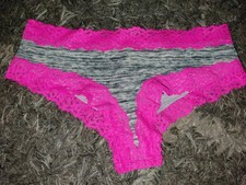 NeW Vs Pink Oldsr Style Super Soft Lace Trim Colorblock Cheekster Panty Medium